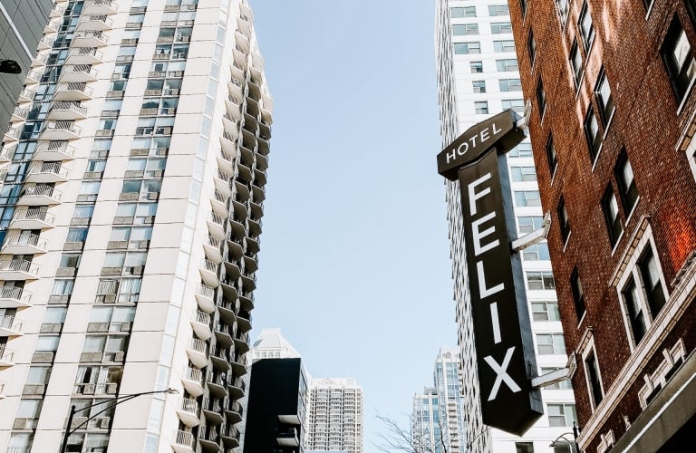 Hotel Felix Sign with an upshot of the high rise buildings