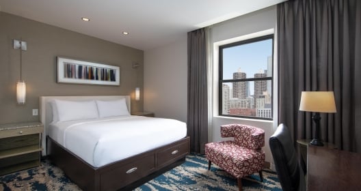 Queen hotel room at Hotel Felix Chicago