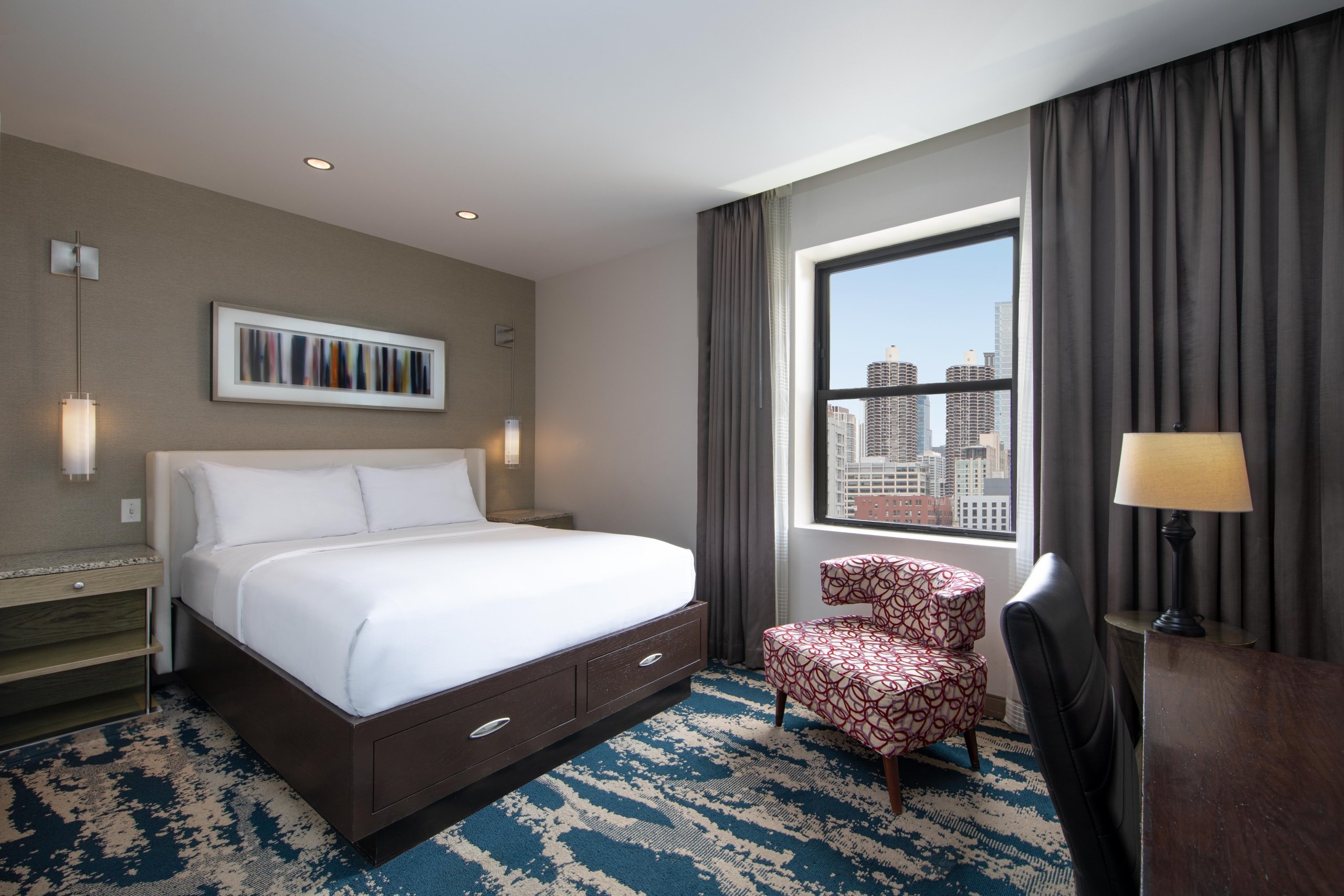 Queen hotel room at Hotel Felix Chicago