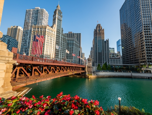 The Chicago Riverwalk at Daybreak